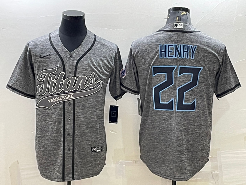 Men's Tennessee Titans #22 Derrick Henry Grey With Patch Cool Base Stitched Baseball Jersey